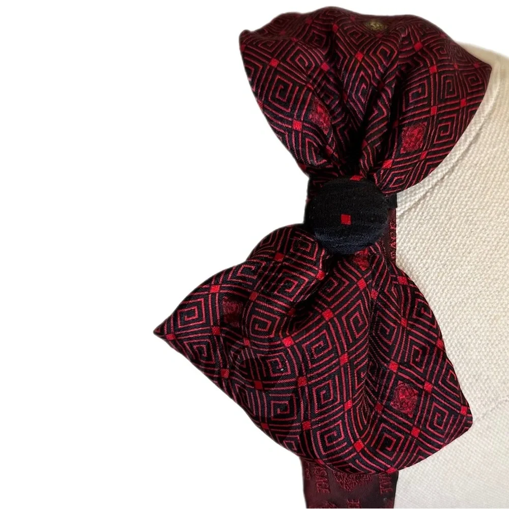CUSTOM, ONE-OF-A-KIND VERSACE SILK TIE HEADBAND W/ BOW
